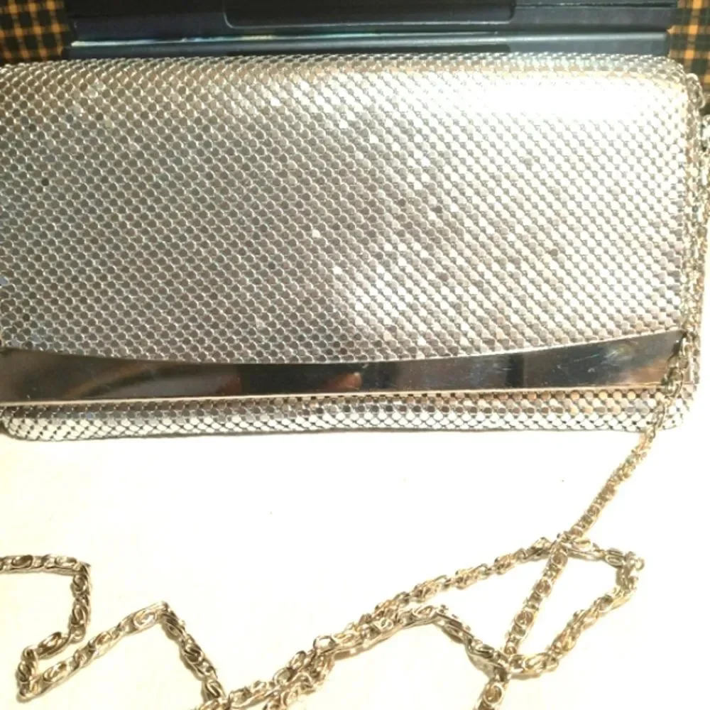 Vintage Metal Mesh Evening Clutch Bag With Chain Link Strap